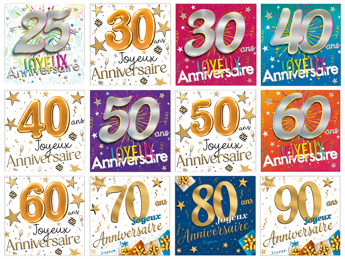 Carte Double "Age" de 25 à 90 Ans