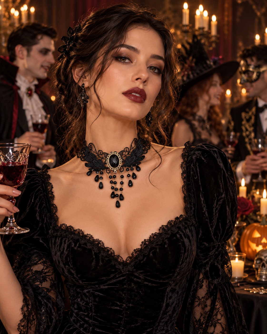 Collier Brodé avec Pierres Noires – Image 2